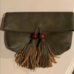 Green faux leather clutch